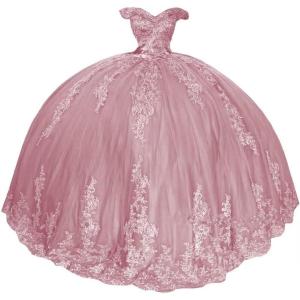 imageYoujiayi Princess Off Shoulder Quinceanera Dresses Puffy Lace Tulle Sweet 16 Dress with Train Big Bow Long Ball GownsDusty Rose