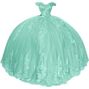 imageYoujiayi Princess Off Shoulder Quinceanera Dresses Puffy Lace Tulle Sweet 16 Dress with Train Big Bow Long Ball GownsMint