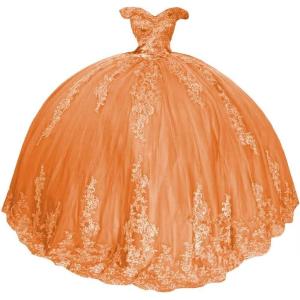imageYoujiayi Princess Off Shoulder Quinceanera Dresses Puffy Lace Tulle Sweet 16 Dress with Train Big Bow Long Ball GownsOrange