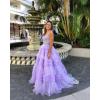 imageYoujiayi Elegant Tiered Tulle Prom Dress with Train Off Shoulder Formal Evening Gowns for Women Sweetheart Lace Party DressLavender Deep