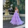 imageYoujiayi Elegant Tiered Tulle Prom Dress with Train Off Shoulder Formal Evening Gowns for Women Sweetheart Lace Party DressLavender Deep