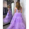 imageYoujiayi Elegant Tiered Tulle Prom Dress with Train Off Shoulder Formal Evening Gowns for Women Sweetheart Lace Party DressLavender Deep