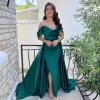 imageYoujiayi Off Shoulder Satin Prom Dresses Long Evening Gowns Women Formal Elegant Pleated Party DressAqua