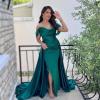 imageYoujiayi Off Shoulder Satin Prom Dresses Long Evening Gowns Women Formal Elegant Pleated Party DressAqua