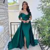 imageYoujiayi Off Shoulder Satin Prom Dresses Long Evening Gowns Women Formal Elegant Pleated Party DressNavy Blue
