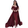 imageYoujiayi Off Shoulder Satin Prom Dresses Long Evening Gowns Women Formal Elegant Pleated Party DressNavy Blue