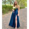 imageYoujiayi Spaghetti Strap Bridesmaid Dresses with Slit Long Satin Formal Evening Dress ALine V Neck Party Gowns for WomenRust