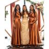 imageYoujiayi Spaghetti Strap Bridesmaid Dresses with Slit Long Satin Formal Evening Dress ALine V Neck Party Gowns for WomenRust