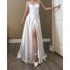 imageYoujiayi Spaghetti Strap Bridesmaid Dresses with Slit Long Satin Formal Evening Dress ALine V Neck Party Gowns for WomenRust