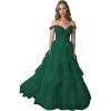 imageYoujiayi Elegant Tiered Tulle Prom Dress with Train Off Shoulder Formal Evening Gowns for Women Sweetheart Lace Party DressEmerald Green