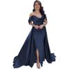 imageYoujiayi Off Shoulder Satin Prom Dresses Long Evening Gowns Women Formal Elegant Pleated Party DressNavy Blue