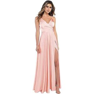 imageYoujiayi Spaghetti Strap Bridesmaid Dresses with Slit Long Satin Formal Evening Dress ALine V Neck Party Gowns for WomenBlush