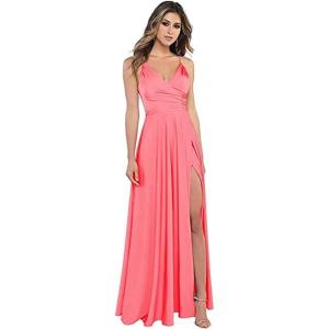 imageYoujiayi Spaghetti Strap Bridesmaid Dresses with Slit Long Satin Formal Evening Dress ALine V Neck Party Gowns for WomenCoral