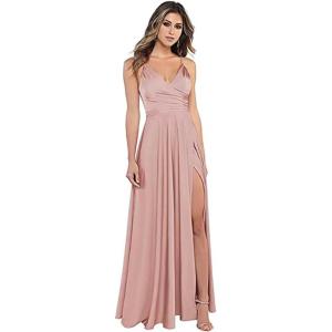 imageYoujiayi Spaghetti Strap Bridesmaid Dresses with Slit Long Satin Formal Evening Dress ALine V Neck Party Gowns for WomenDusty Rose