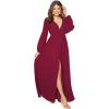 imageYoujiayi Long Sleeve Chiffon Bridesmaid Dresses for Women Simple V Neck Formal Dresses Side Split Evening Party GownsBlue