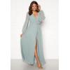 imageYoujiayi Long Sleeve Chiffon Bridesmaid Dresses for Women Simple V Neck Formal Dresses Side Split Evening Party GownsNavy Blue
