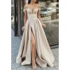 imageYoujiayi Off Shoulder Prom Dresses with Pockets Long Satin Formal Dresses for Women Sweetheart Evening Party Gowns with SlitRust Red