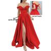 imageYoujiayi Off Shoulder Prom Dresses with Pockets Long Satin Formal Dresses for Women Sweetheart Evening Party Gowns with SlitRust Red