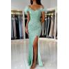 imageYoujiayi Sparkly Long Sequin Prom Dress with Feather Off Shoulder Mermaid Dress with Slit Sweetheart Evening Gowns for WomenGold