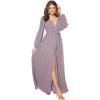 imageYoujiayi Long Sleeve Chiffon Bridesmaid Dresses for Women Simple V Neck Formal Dresses Side Split Evening Party GownsWisteria