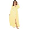 imageYoujiayi Long Sleeve Chiffon Bridesmaid Dresses for Women Simple V Neck Formal Dresses Side Split Evening Party GownsYellow