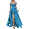 imageYoujiayi Off Shoulder Prom Dresses with Pockets Long Satin Formal Dresses for Women Sweetheart Evening Party Gowns with SlitAqua