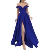 imageYoujiayi Off Shoulder Prom Dresses with Pockets Long Satin Formal Dresses for Women Sweetheart Evening Party Gowns with SlitRoyal Blue