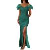 imageYoujiayi Sparkly Long Sequin Prom Dress with Feather Off Shoulder Mermaid Dress with Slit Sweetheart Evening Gowns for WomenEmerald Green