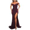 imageYoujiayi Sparkly Sequin Prom Dresses with Slit Long Mermaid Fomral Dress for Women Off Shoulder Evening Party Gown with TrainDeep Burgundy