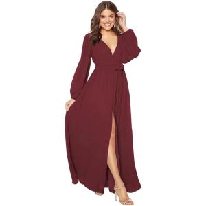 imageYoujiayi Long Sleeve Chiffon Bridesmaid Dresses for Women Simple V Neck Formal Dresses Side Split Evening Party GownsBurgundy Deep