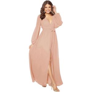 imageYoujiayi Long Sleeve Chiffon Bridesmaid Dresses for Women Simple V Neck Formal Dresses Side Split Evening Party GownsDusty Rose