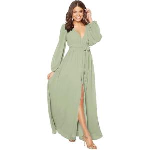 imageYoujiayi Long Sleeve Chiffon Bridesmaid Dresses for Women Simple V Neck Formal Dresses Side Split Evening Party GownsDusty Sage
