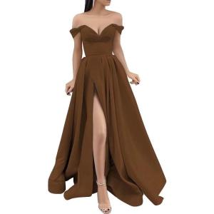 imageYoujiayi Off Shoulder Prom Dresses with Pockets Long Satin Formal Dresses for Women Sweetheart Evening Party Gowns with SlitBurnt Orange