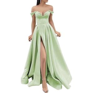imageYoujiayi Off Shoulder Prom Dresses with Pockets Long Satin Formal Dresses for Women Sweetheart Evening Party Gowns with SlitMint