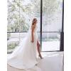 imageYoujiayi ALine Satin Wedding Dresses for Bride Long V Neck Pleated Wedding Gowns Side Split Bridal Dress for WomenChampagne