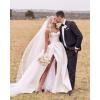 imageYoujiayi ALine Satin Wedding Dresses for Bride Long V Neck Pleated Wedding Gowns Side Split Bridal Dress for WomenPink