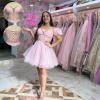 imageYoujiayi Off Shoulder Homecoming Dresses for Teens Sparkly Lace Tulle DAMA Dress for Quinceanera Beaded Short Prom GownLight Blue