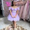 imageYoujiayi Off Shoulder Homecoming Dresses for Teens Sparkly Lace Tulle DAMA Dress for Quinceanera Beaded Short Prom GownLight Blue