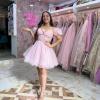 imageYoujiayi Off Shoulder Homecoming Dresses for Teens Sparkly Lace Tulle DAMA Dress for Quinceanera Beaded Short Prom GownLight Blue