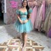 imageYoujiayi Off Shoulder Homecoming Dresses for Teens Sparkly Lace Tulle DAMA Dress for Quinceanera Beaded Short Prom GownYellow