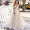 imageYoujiayi Off Shoulder Lace Wedding Dresses for Bride Puffy Tulle Bridal Gown with Train Long V Neck Wedding Gown for WomenSky Blue