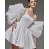 imageYoujiayi Satin Homecoming Dresses for Teens Square Neck DAMA Dresses for Quinceanera Short Wedding Dresses with Bow TrainBlue