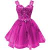 imageYoujiayi 3D Butterfly Short Homecoming Dresses for Teens Off Shoulder DAMA Dresses for Quinceanera Glitter Sequin Prom DressFuchsia