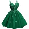 imageYoujiayi 3D Floral Short Homecoming Dresses for Teens Spaghetti Straps DAMA Dress for Quinceanera Puffy Tulle Short Ball GownGreen