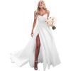 imageYoujiayi ALine Satin Wedding Dresses for Bride Long V Neck Pleated Wedding Gowns Side Split Bridal Dress for WomenWhite