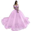 imageYoujiayi Off Shoulder Wedding Dresses for Bride Lace Appliques Bridal Gown for Women Princess A Line Wedding Ball GownLilac
