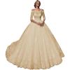 imageYoujiayi Princess 34 Sleeve Wedding Dresses for Bride Puffy Lace Tulle Bridal Gown Off Shoulder Wedding Gowns with TrainChampagne