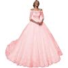 imageYoujiayi Princess 34 Sleeve Wedding Dresses for Bride Puffy Lace Tulle Bridal Gown Off Shoulder Wedding Gowns with TrainPink