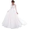 imageYoujiayi Princess Long Sleeve Wedding Dresses for Bride Long Lace Bridal Gown with Train Puffy Tulle Wedding Gowns for WomenWhite