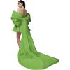 imageYoujiayi Satin Homecoming Dresses for Teens Square Neck DAMA Dresses for Quinceanera Short Wedding Dresses with Bow TrainLime Green